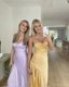 Spaghetti Straps Yellow Mermaid Long Party Dress Slit Prom Dress