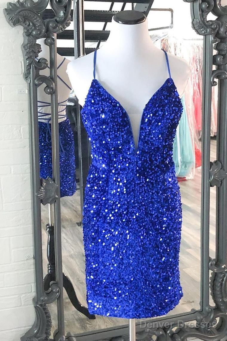 Prom Dress Inspirational, Sparkle Royal Blue Sequins Bodycon Mini