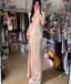 Sparkling Champagne Pink Halter Neck High Slit Sequined Long Prom Dress Evening Dress