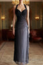 Sparkling Gradient Dark Gray Halter Neck Ruffle Sheath Prom Dress Birthday Dress