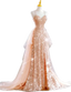 Sparkling Rose Gold Mermaid Slit Train Sequined Prom Dress Evening Dress