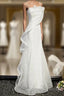 Sparkling White Sleeveless Off Shoulder Ball Dress With White Thin Shoulder Straps Backless Straps And Floor Length Ruffled Edge For Evening Dressing