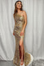 Sparkly Golden One Shoulder Mermaid Sequins Long Prom Dress with Fringes