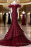 Sparkly Mermaid Burgundy Sequin Long Prom Dress Party Dress