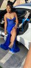 Sparkly Mermaid Sweetheart Neckline Royal Blue Black Girl Prom Dress Long Prom Dress