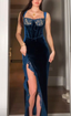 Sexy Slit Velvet Lace Long Prom Dress Evening Dress