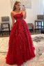 Sparkly Red Long Prom Dress with Pockets