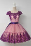 Square Cap Sleeves Knee-Length Purple Homecoming Dress With Sash