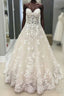 Strapless Champagne Lace Wedding Dress Prom Dress, Formal Gown