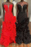 Strapless Cut-Out Back Ruffle Layers Mermaid Prom Dress