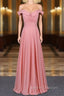 Strapless Floor Length Chiffon Pink Prom Simple A Line Bridesmaid Dress