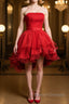 Strapless High Low Red Lace Prom Dress, High Low Red Homecoming Dress, Short Red Lace Formal Graduation Evening Dress