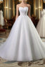 Strapless Lace Appliques Ball Gown Wedding Dress Sleeveless Bridal Gowns with Sweep Train