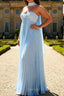 Strapless Sky Blue A Line Pleated Bridesmaid Dress with Halter Scarf