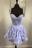 Straps Lavender A-line Ruffle Short Homecoming Dress