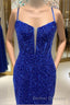 Straps Royal Blue Sequins Bodycon Homecoming Dress