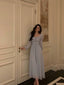 Stunning A Line Square Neckline Long Sleeves Chiffon Blue Date Night Dress Prom Dress Birthday Party Outfit