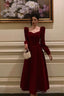 Stunning A Line Square Neckline Long Sleeves Red Velvet Date Night Dress Prom Dresses Birthday Party Outfit