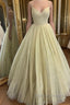 Stylish V Neck Open Back Yellow Prom Dress, Shiny V Neck Yellow Formal Evening Dress, Sparkly Yellow Ball Gown