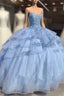Sweet Blue Tulle Beaded Prom Dress Ball Gown Quinceanera Dress