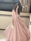 Sweet Pink A-Line Spaghetti Strap Square Neck Satin Long Prom Dress Evening Dress Bridesmaid Dress