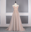 Sweet Pink A-Line Spaghetti Strap V-Neck Beaded Tulle Train Prom Dress Evening Dress