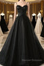 Sweetheart Neck Black Tulle Long Prom Dress, Thin Straps Black Formal Evening Dress, Black Ball Gown