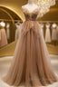 Sweetheart Neck Floor Length Champagne Lace Prom Dress, Long Champagne Lace Formal Evening Dress
