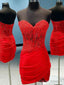 Sweetheart Neck Short Red Lace Prom Dresses, Short Red Lace Formal Homecoming Dresses