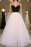 Sweetheart Neck Spaghetti Straps 2 Pieces Black Top Light Pink Long Prom Dress, Light Pink Formal Dress, Evening Dress