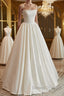 Thin Straps Open Back Ivory Satin Long Prom Dress with Pearls, Long Ivory Formal Graduation Evening Dress