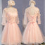 Three-Quarter Illusion Sleeve Clairvoyant Outfit Lace Up Back For Teen Organza Appliques Homecoming Dress