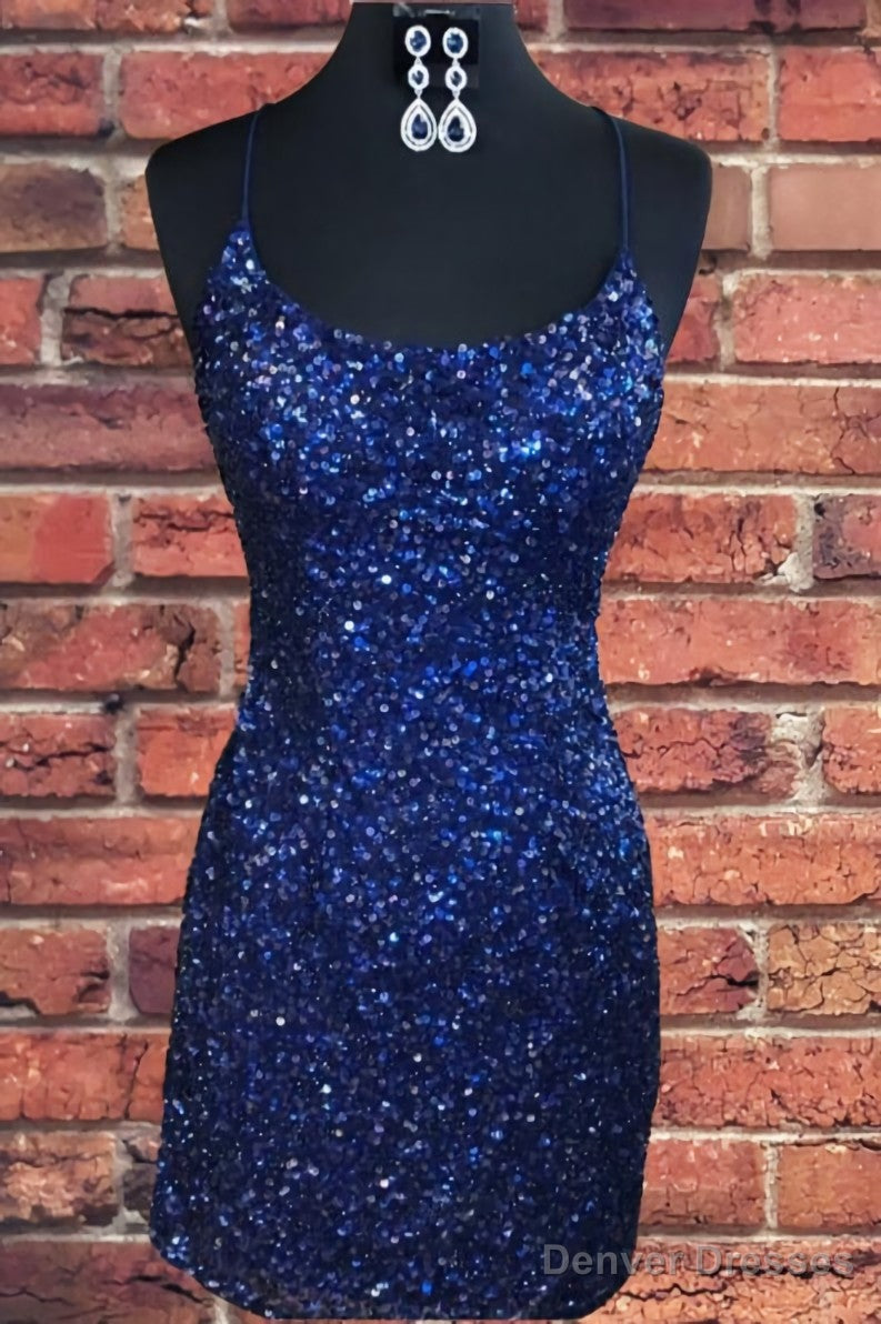 dark blue sequin dress short Party Dress Navy Blue Sequin Dress Short Prom Dresses For Short Girls,  Tight Navy Blue Sequin