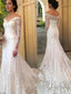 Trumpet/Mermaid Off-the-Shoulder Court Train Lace Wedding Dresses With Appliques Lace