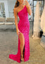 Trumpet/Mermaid One-Shoulder Sleeveless Sparkling Allover Sequined Prom Dresses With Split