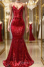 Trumpet/Mermaid Spaghetti Straps Sweep Train Sequins Prom Dress