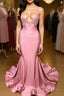 Trumpet/Mermaid V-neck Sweep Train Charmeuse Prom Dress With Appliques Lace