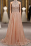 Tulle & Chiffon High Neck Evening Dress With Beading