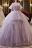 Tulle Floral Ball Gown Princess Lavender Prom Dress