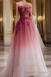 Tulle Gradient with Beaded Long Party Dress, A-line Gradient Prom Dress