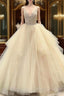 Tulle Lace Beading V-Neck Spaghetti Straps Sleeveless Floor-Length Ball Gown Prom Dress Wedding Dress