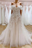 Tulle Lace Wedding Dress Off The Shoulder A-Line Bridal Dress With Sweep Train Elegant
