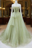 Tulle Long Prom Dress A-Line Green Long Evening Dress