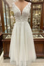 Tulle Prom Dress A-line Tea-Length With Appliqued Glitter