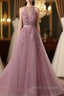 Tulle Wisteria Prom Dress A-Line/Princess Scoop Neck Court Train With Appliqued