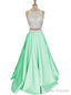 Two Piece Prom Dresses Beautiful Open Back Sequins Mint Satin Prom Dresses Long