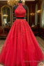 Two Piece Tulle Ball Gowns Quinceanera Dress Beaded High Neck With Lace Embroidery