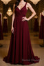 Two Pieces Burgundy Long Prom Dress, Dark Wine Red 2 Pieces Long Formal Bridesmaid Dress