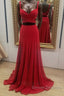 Two Pieces Red Long Prom Dress, 2 Pieces Red Long Formal Evening Dress