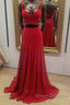 Two Pieces Red Long Prom Dress, 2 Pieces Red Long Formal Evening Dress